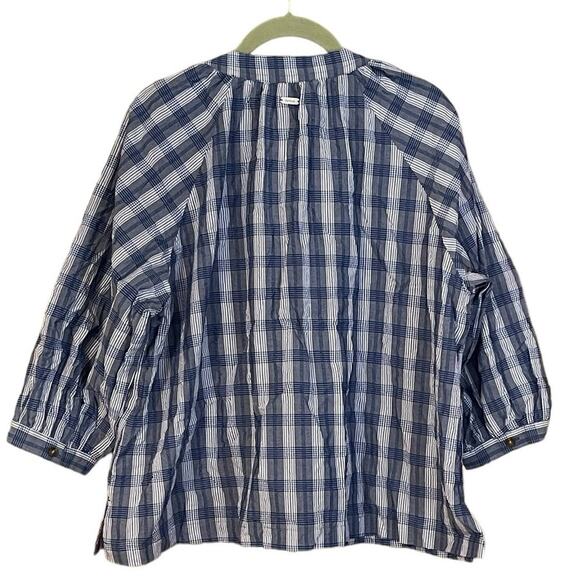 Barbour Renfew Cotton V-neck Top Bluebell Blue and White Check Size 12 NWT - Picture 2 of 6